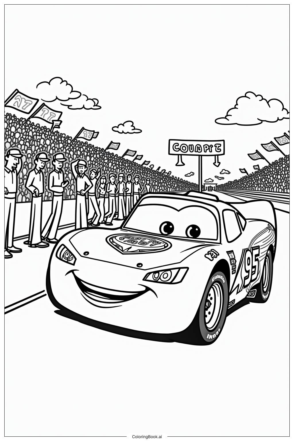  Lightning McQueen Meeting Fans at a Car Show Coloring Page 