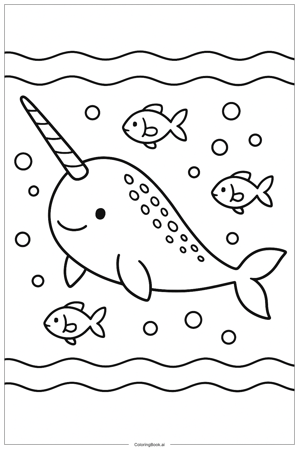 Narwhal With Tusk Under The Sea Coloring Page