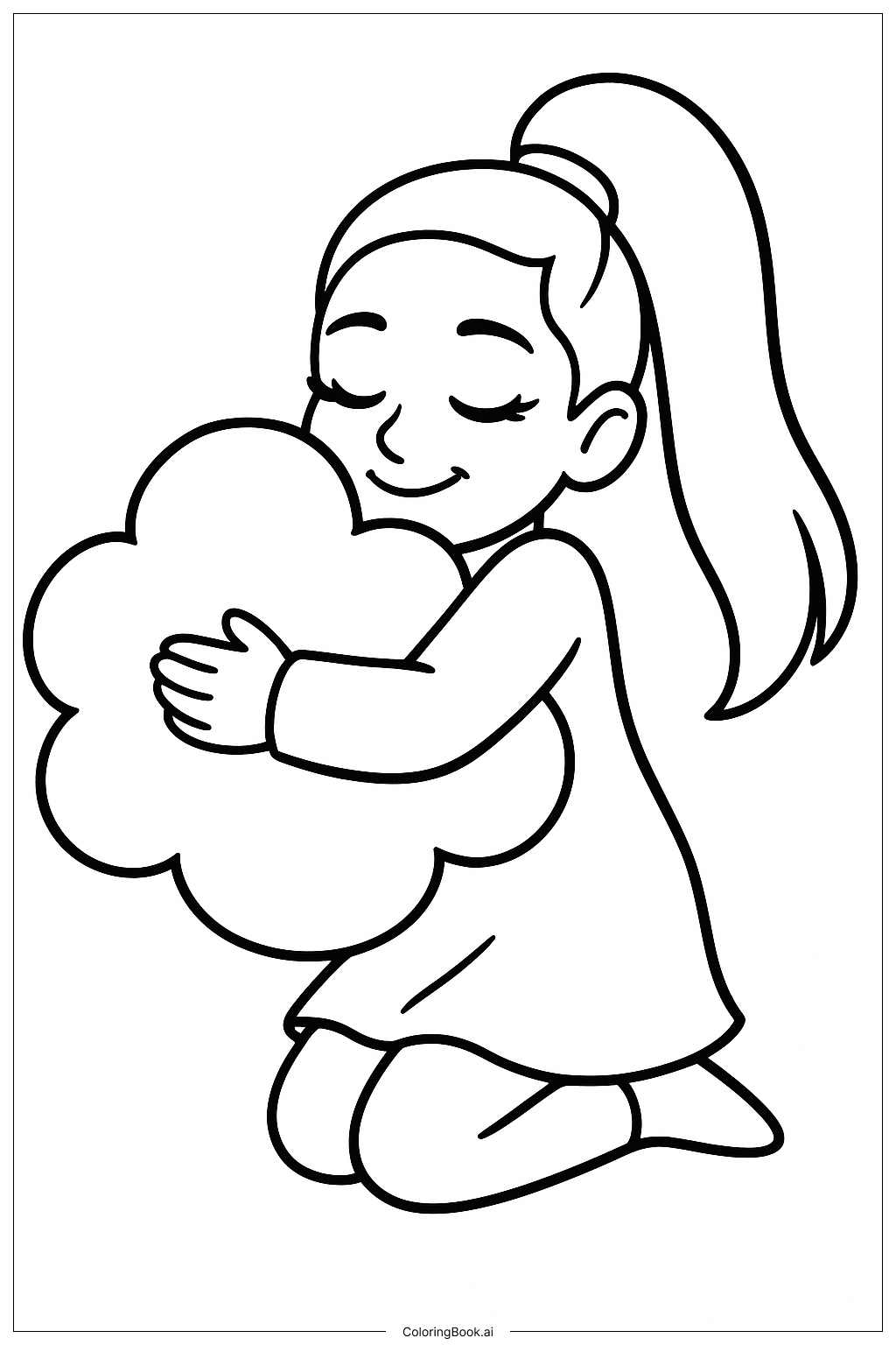  Página para colorear de Ariana Grande abrazando una nube esponjosa 