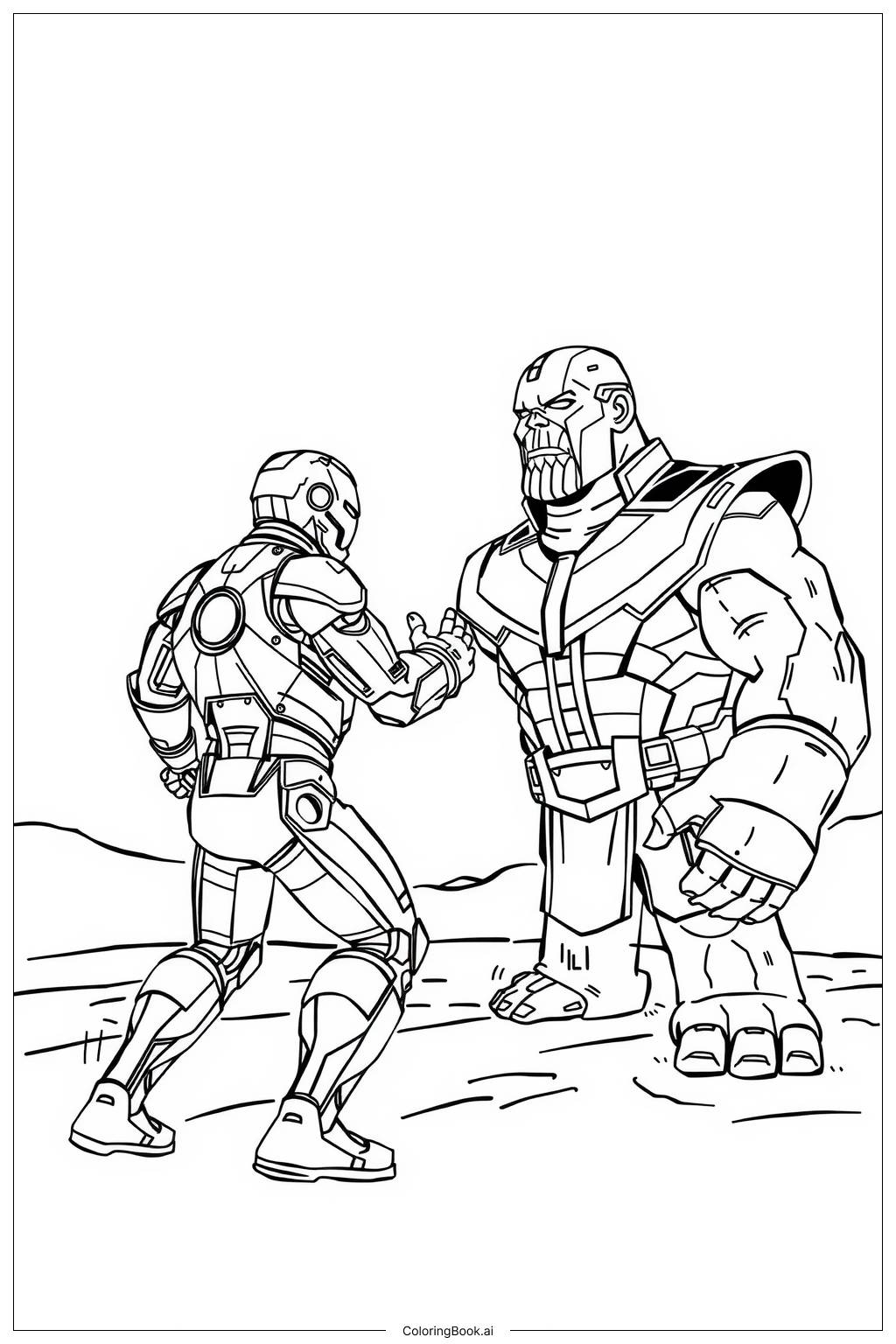  Iron Man Mark 85 versus Thanos Coloring Page 