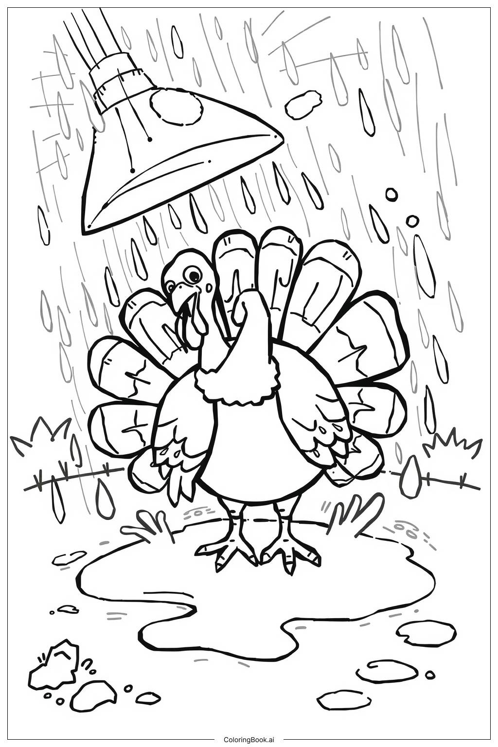  Turkey Playing Rain Coloring Page 