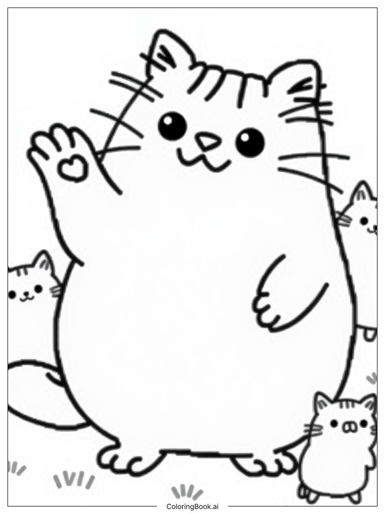  Pusheen Waving Hello Coloring Page 
