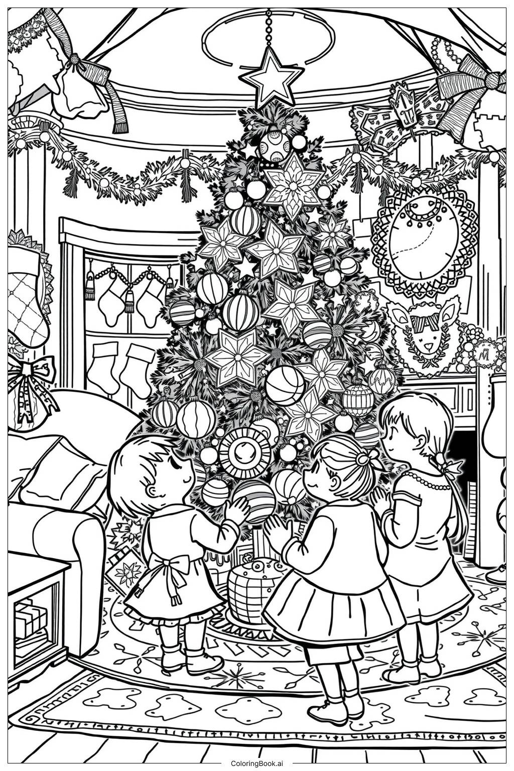  Christmas Tree Family Gathering-2 Coloring Page 