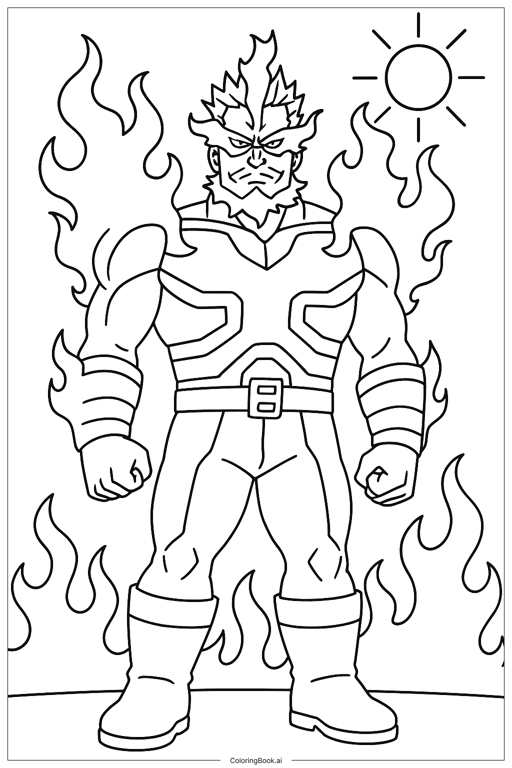  Página para colorear de My Hero Academia Endeavor con Llamas 