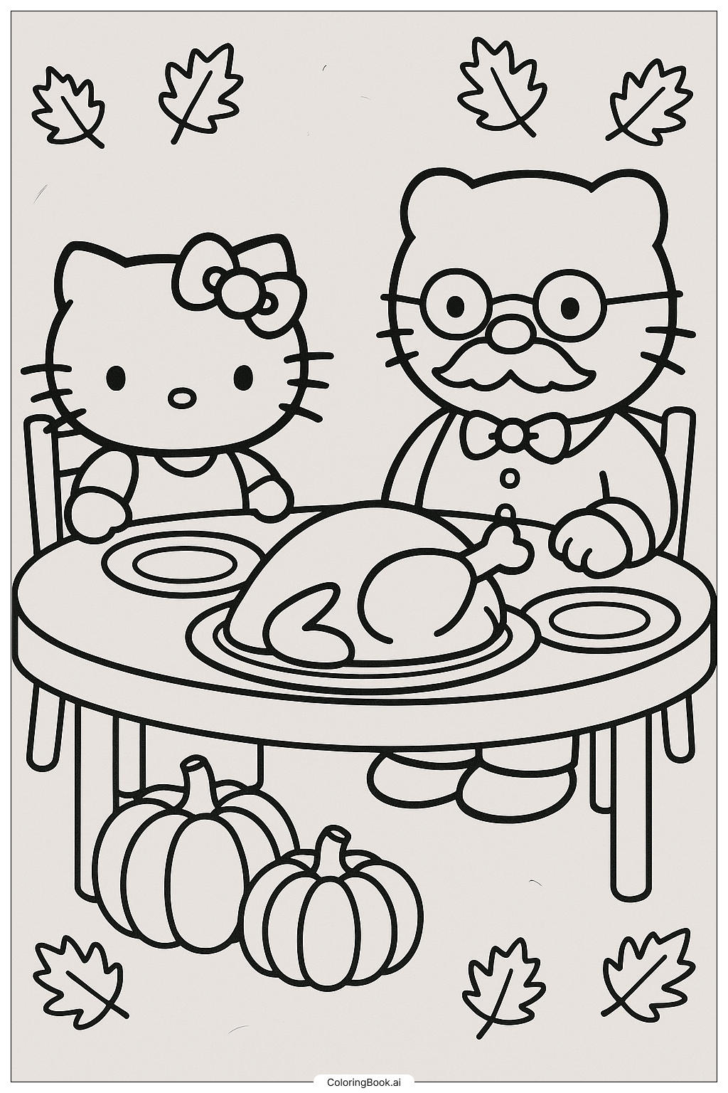92fdad3c1147d9cbc0d9e8c863907139 hello kitty thanksgiving with papa george coloring page (free