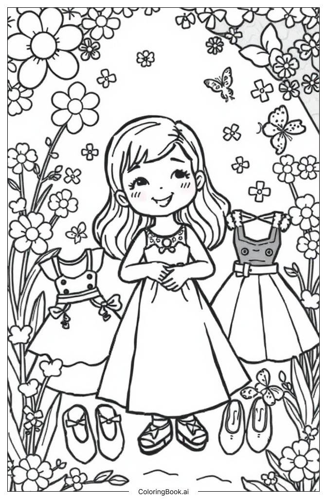 Page de coloriage Poupee en papier a habiller PDF PNG imprimables gratuitement