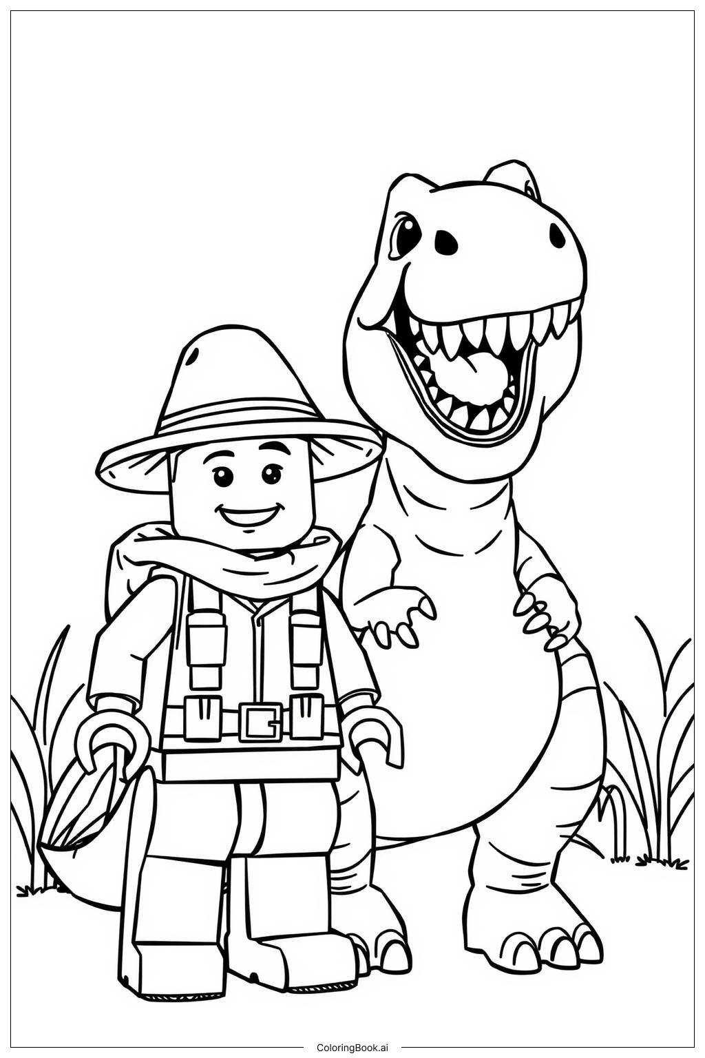  Lego Dinosaur Adventure with T-Rex Coloring Page 