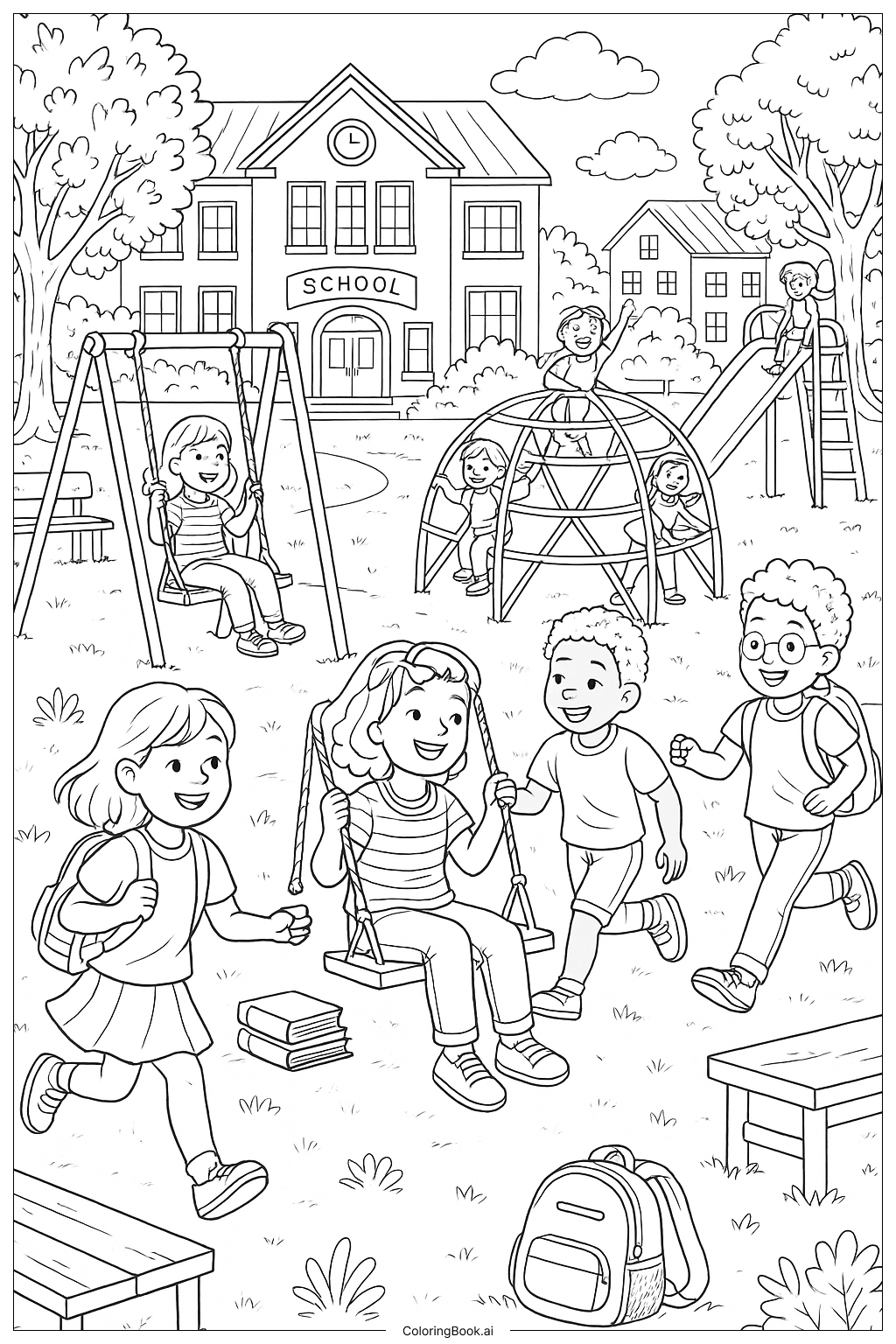 Premier jour d'école, amusement dans la cour de récréation