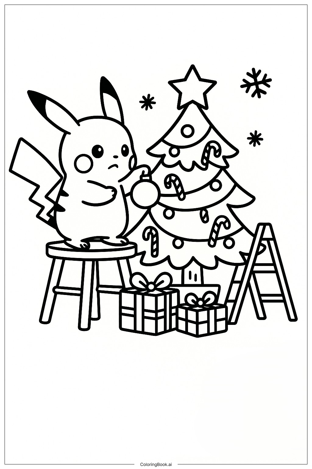  Pikachu Decorating A Christmas Tree Coloring Page 