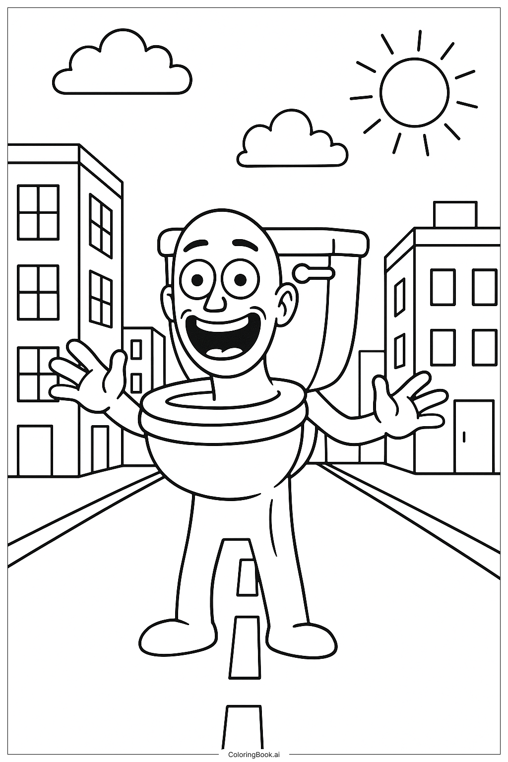  Page de coloriage Skibidi Toilet dans la ville 