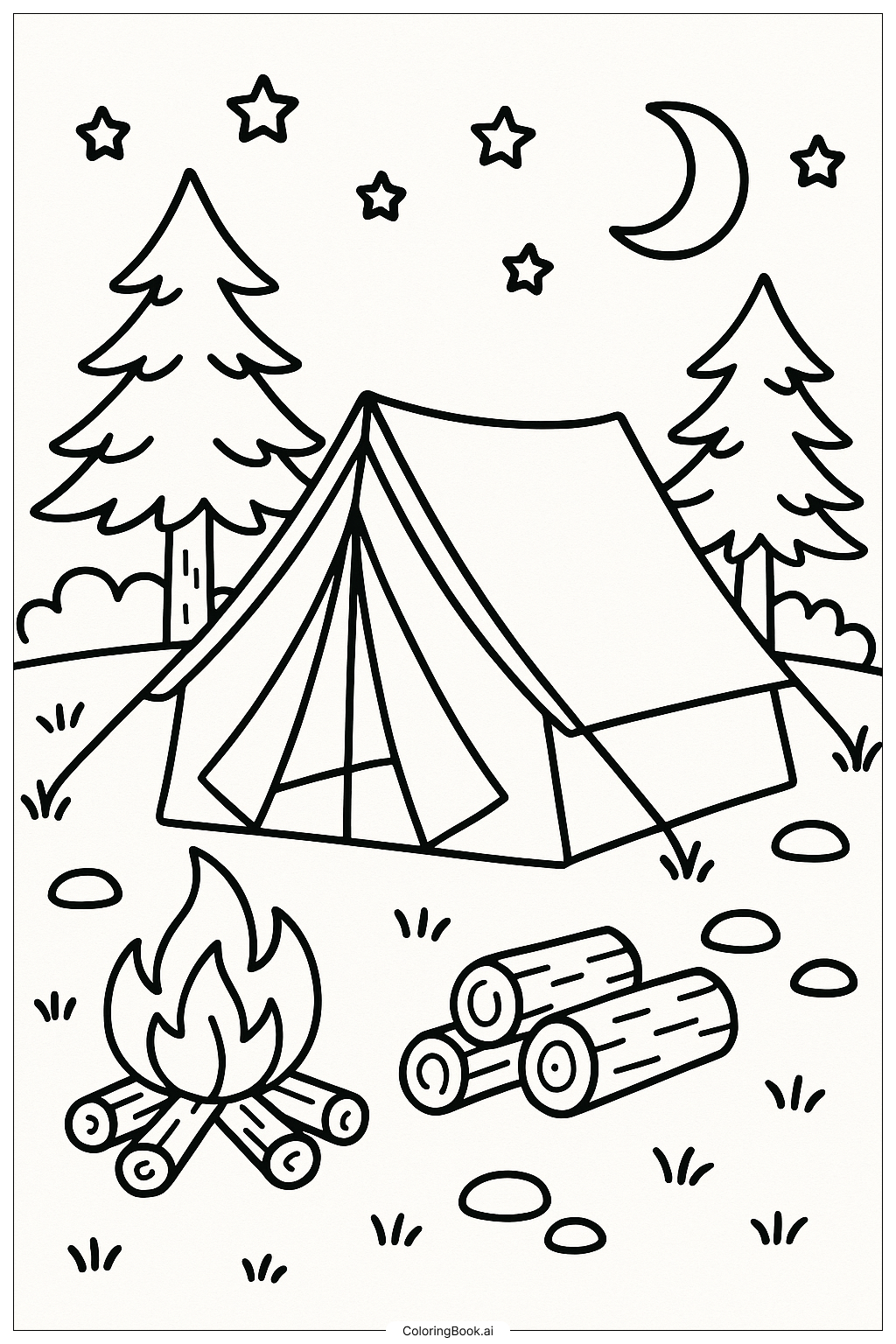  A Cozy Campsite With A Tent Coloring Page 