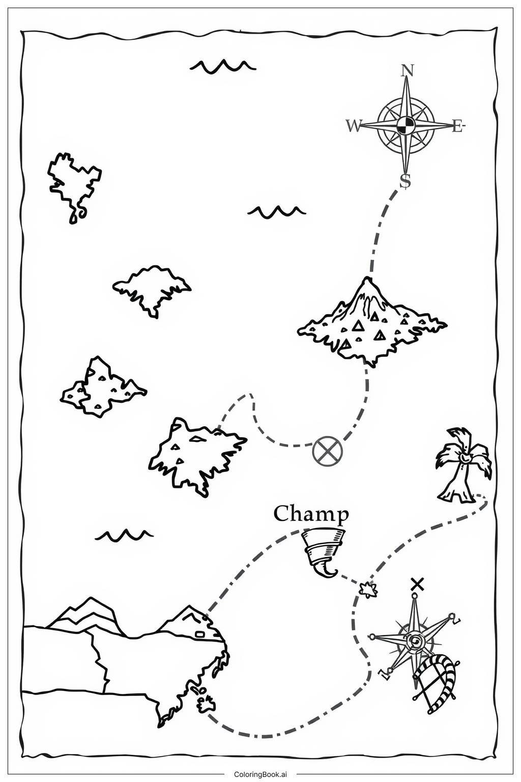  Intricate Pirate Treasure Map with Islands-2 Coloring Page 