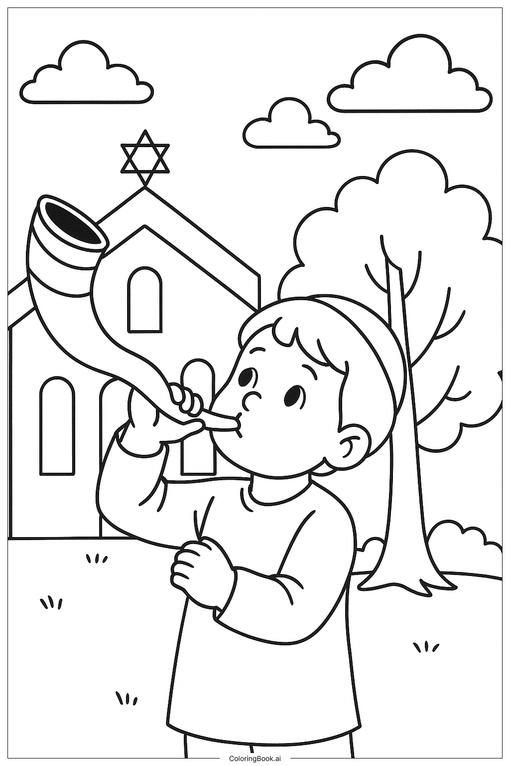  Blowing The Shofar On Rosh Hashanah著色頁 