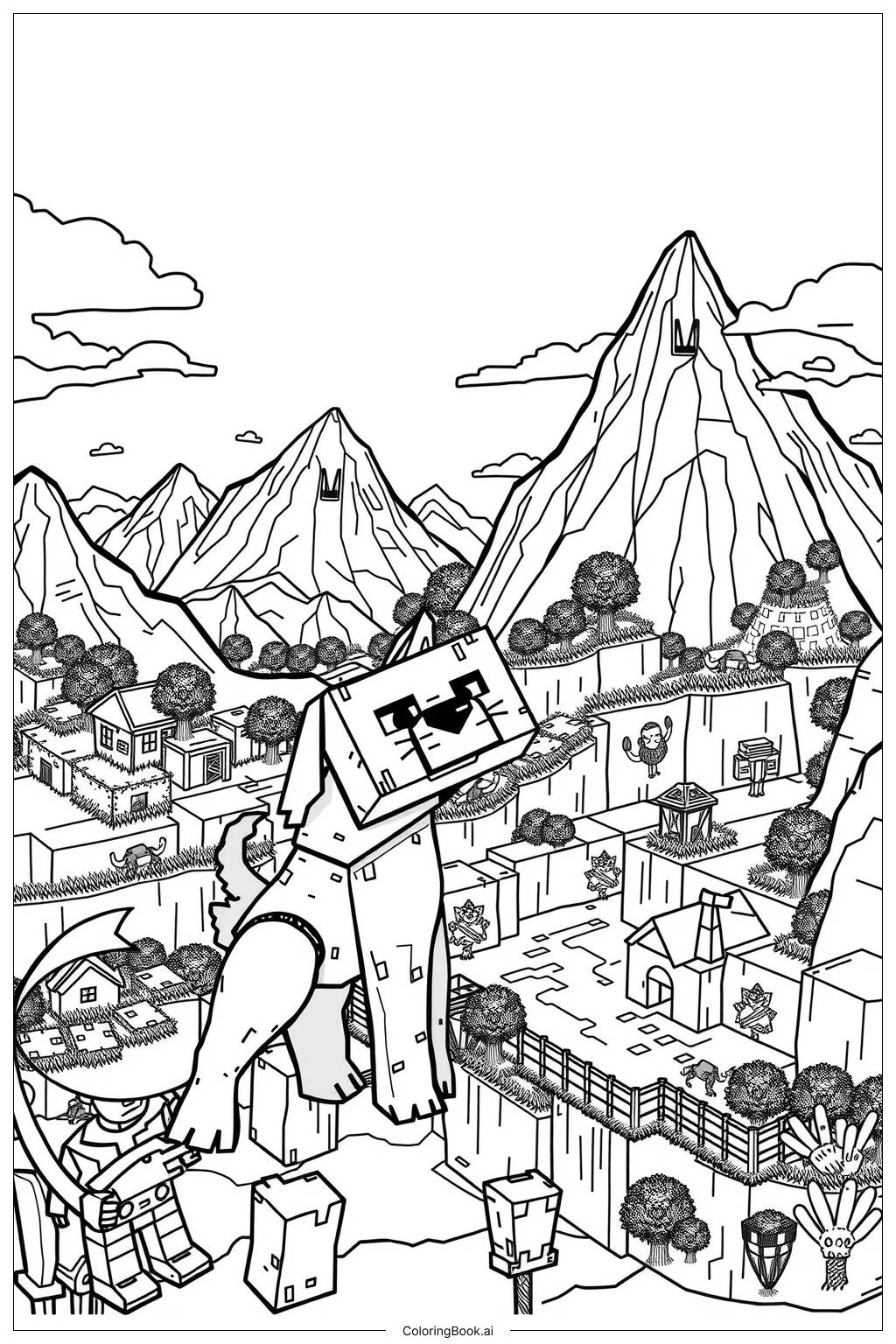  Minecraft Dog Adventure-2 Coloring Page 