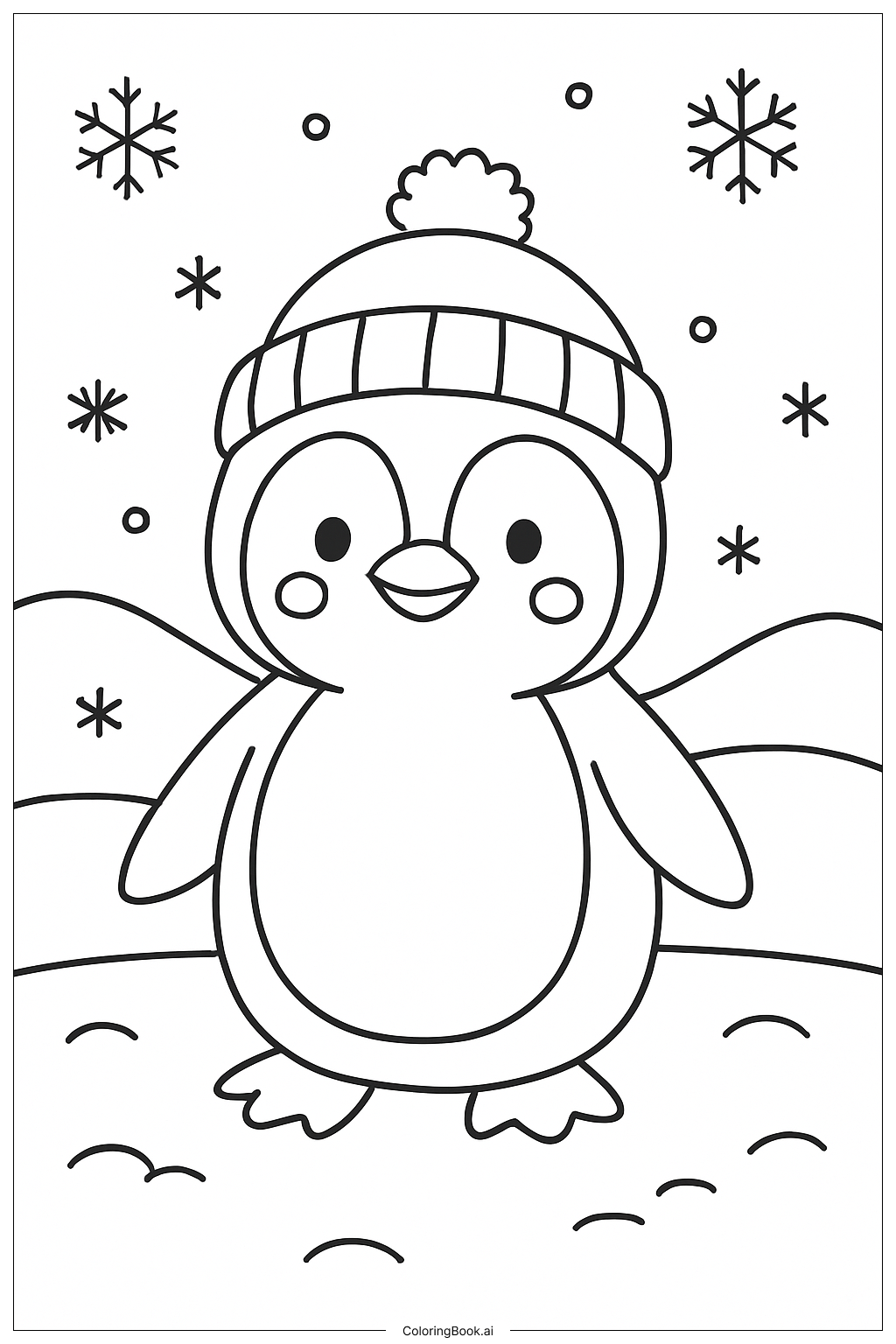 Página para colorear de Pingüino con un gorro de invierno
