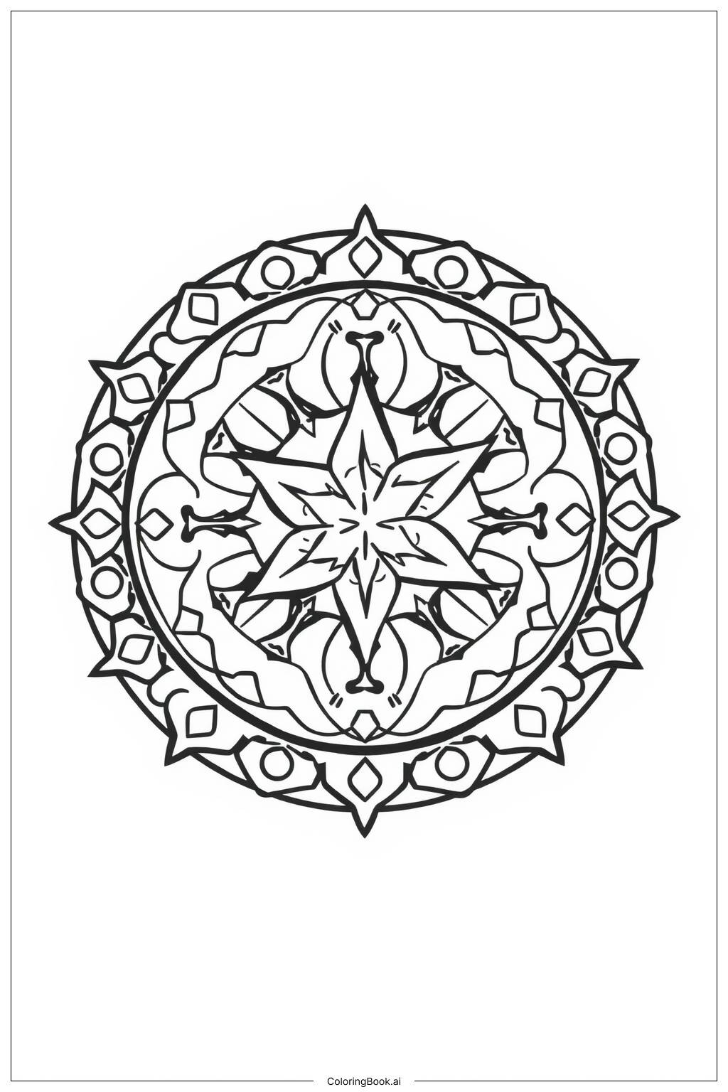  Página para colorir de Design de Mandala com Estrelas 