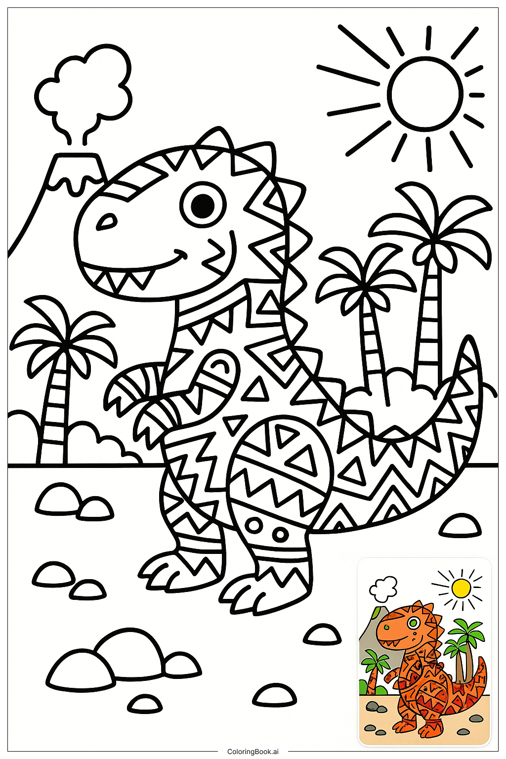  Page de coloriage Dinosaur With Tribal Markings 