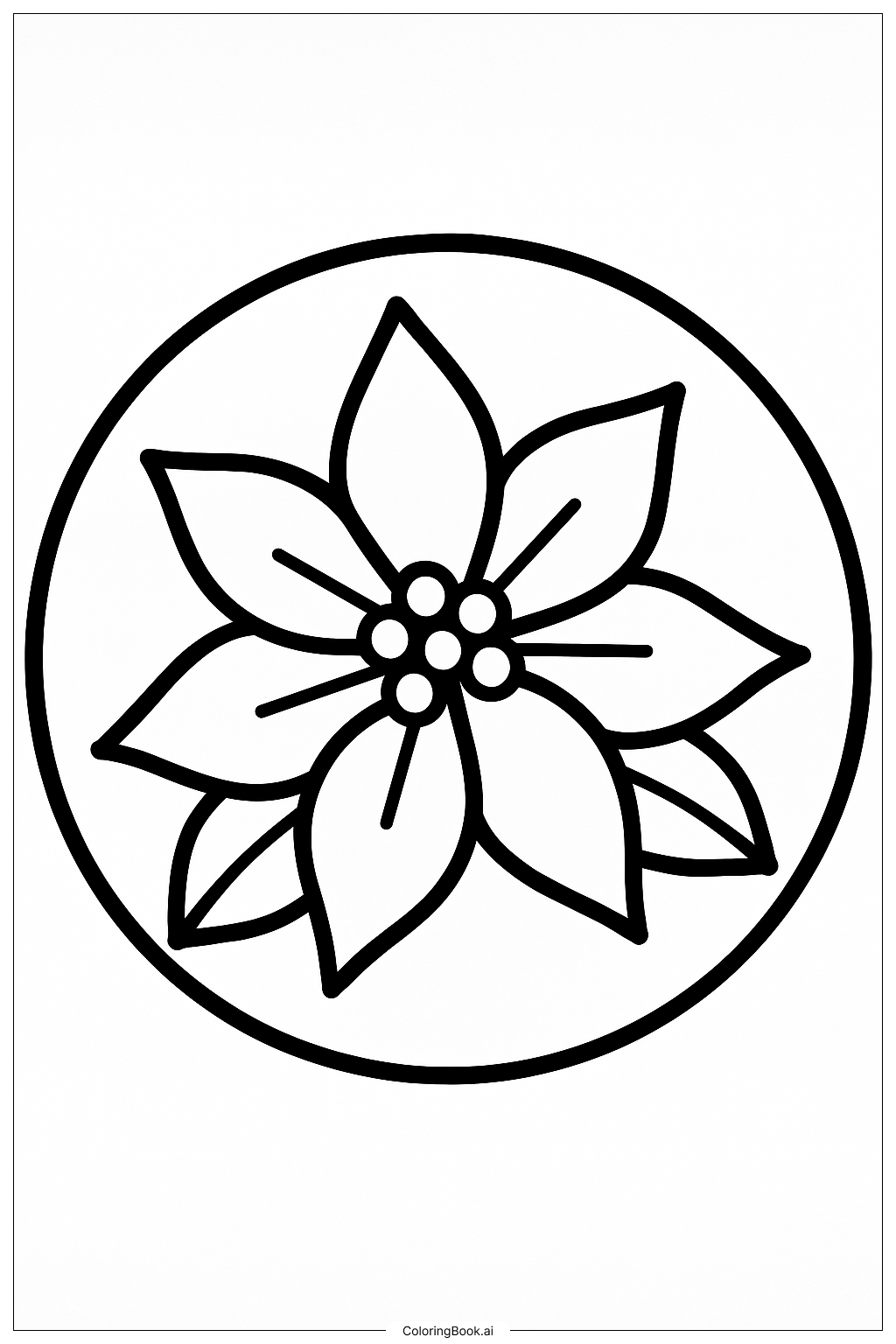Poinsettia In A Plain Circle Coloring Page