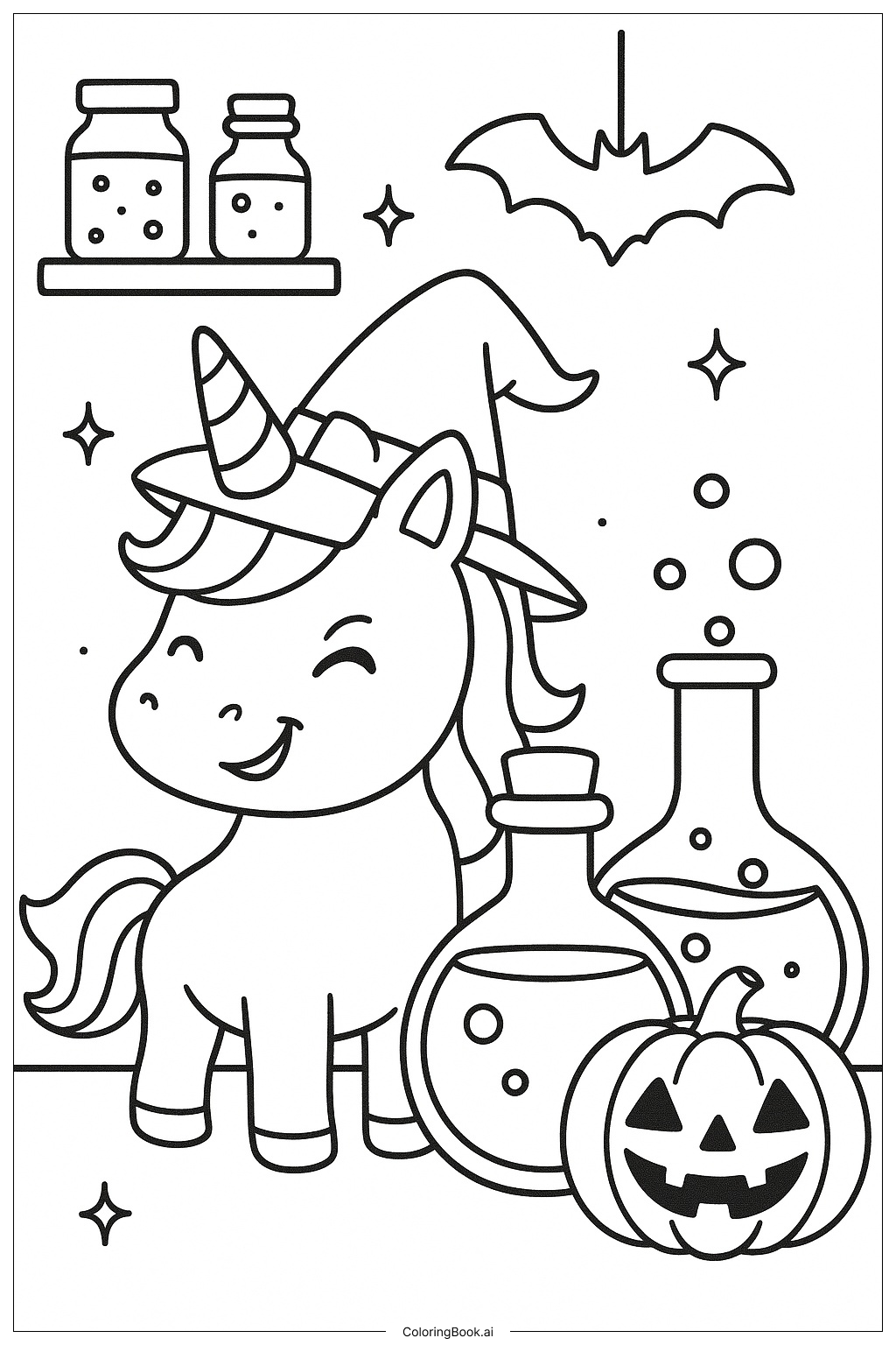 獨角獸的萬聖節魔藥房著色頁