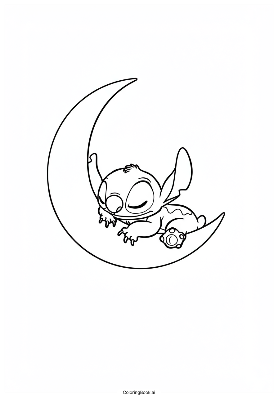  Stitch sleeping on a moon Coloring Page 
