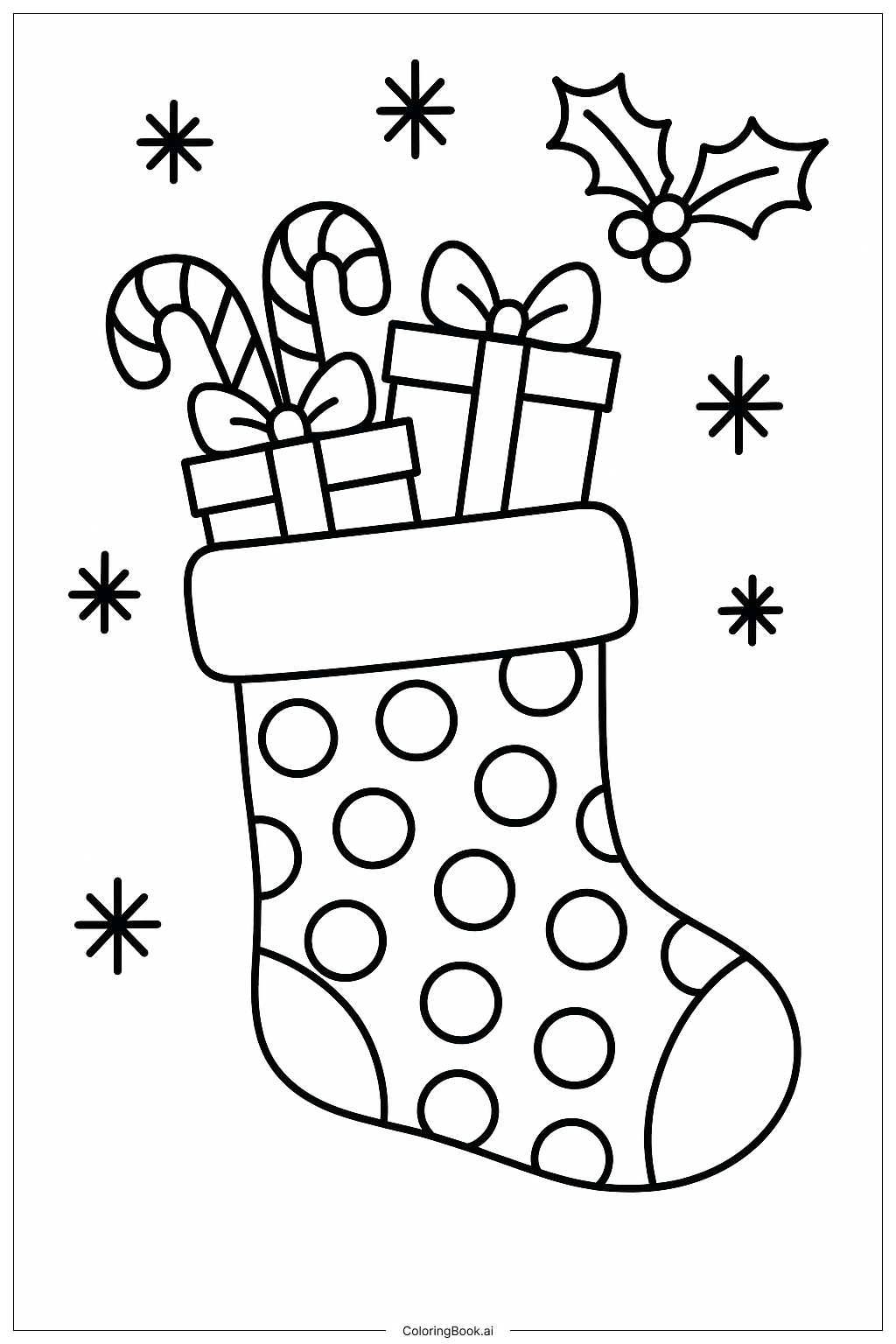  Stocking With Gifts Peeking填色页 