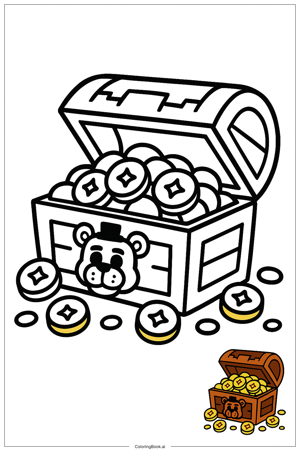  FNAF 동전이 가득한 보물 상자 색칠공부 페이지 