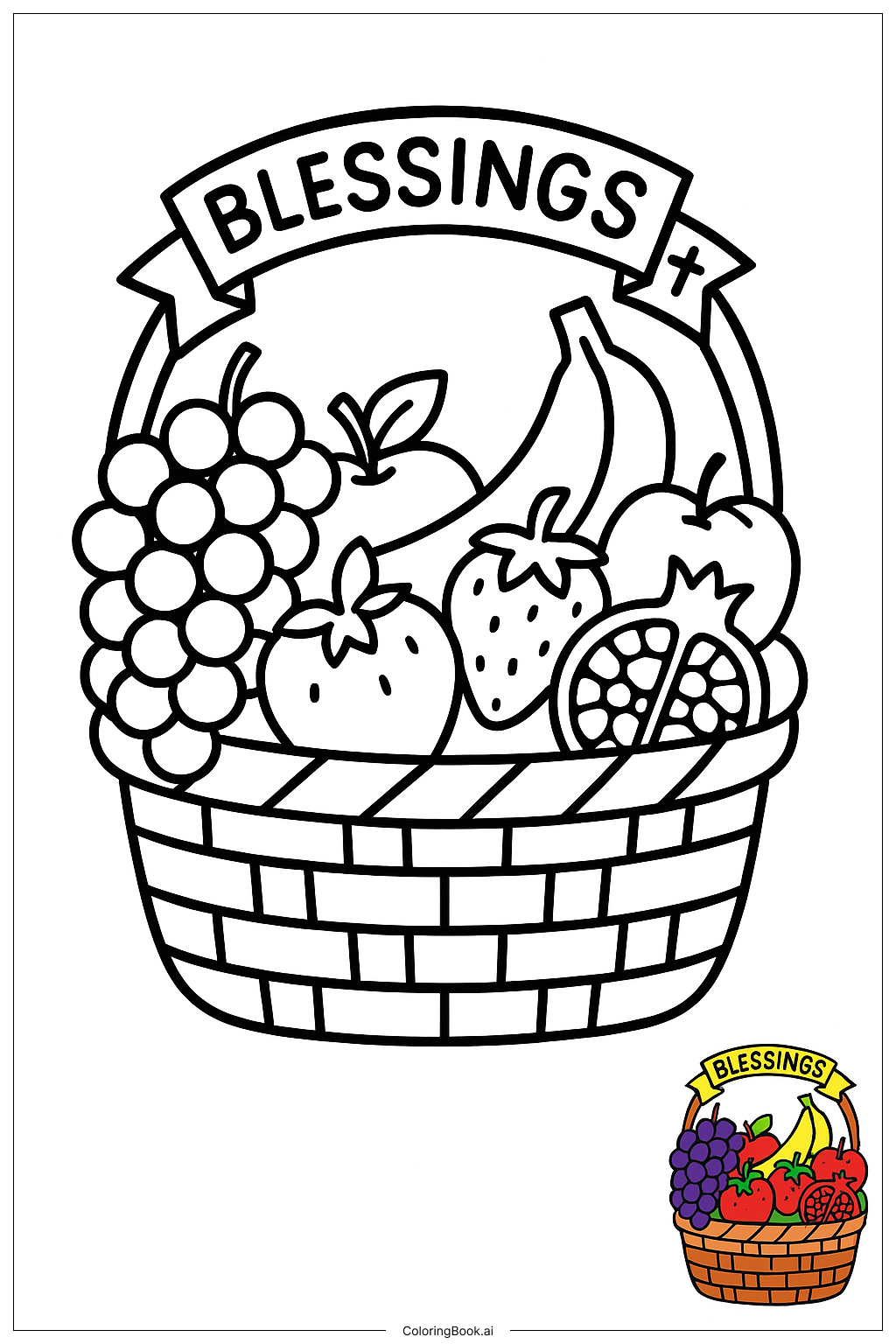  Página para colorear de Bendiciones de la Cesta de Frutas de la Biblia 