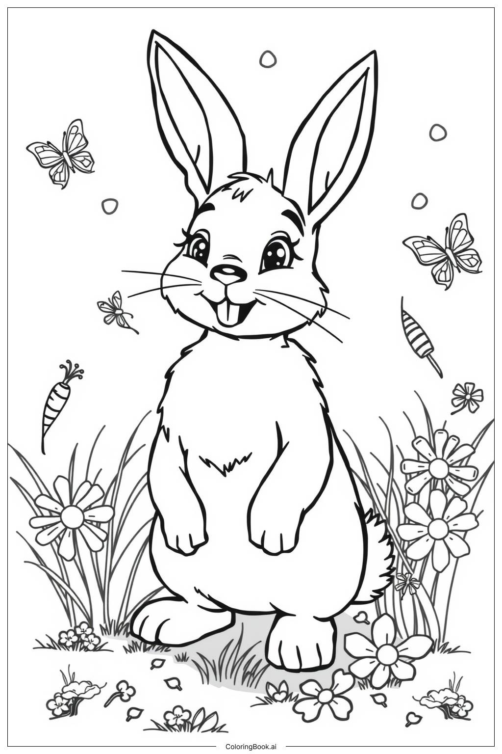  Smiling Bunny-2 Coloring Page 