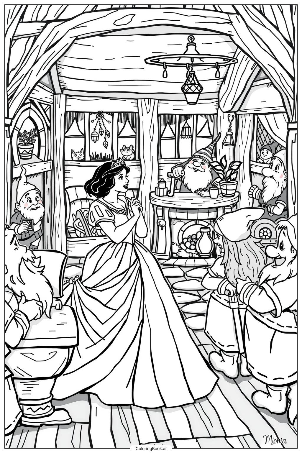  Snow White with the Seven Dwarfs Coloring Page 