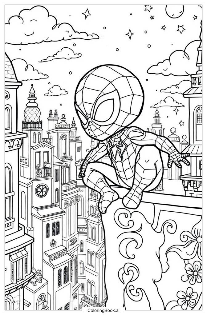  Página para colorear de Mini Bebé Spider-Man 