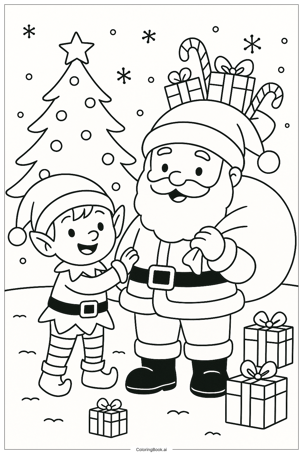  Christmas Elf Helper Santa填色页 