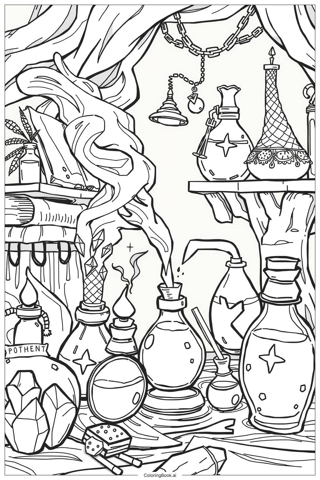  Page de coloriage fabrication de potions de sorcière-2 