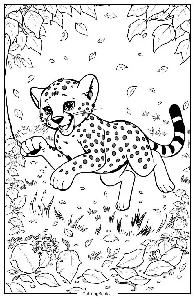  Page de coloriage Une Jeune Guépard Joyeuse 