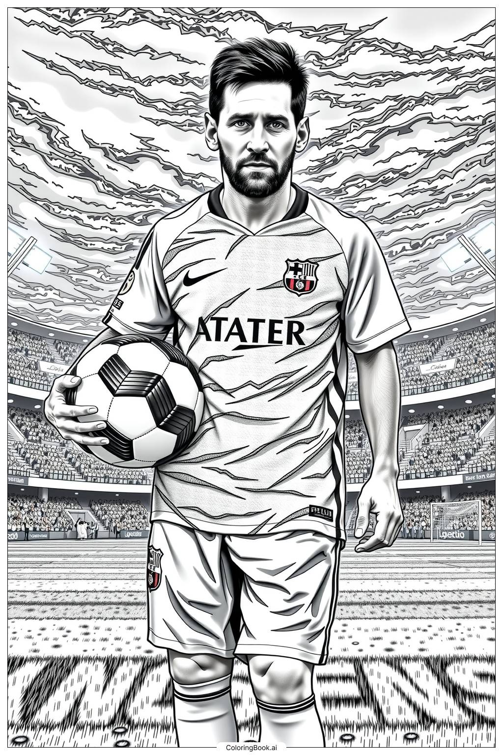  messi holding a soccer ball Coloring Page 