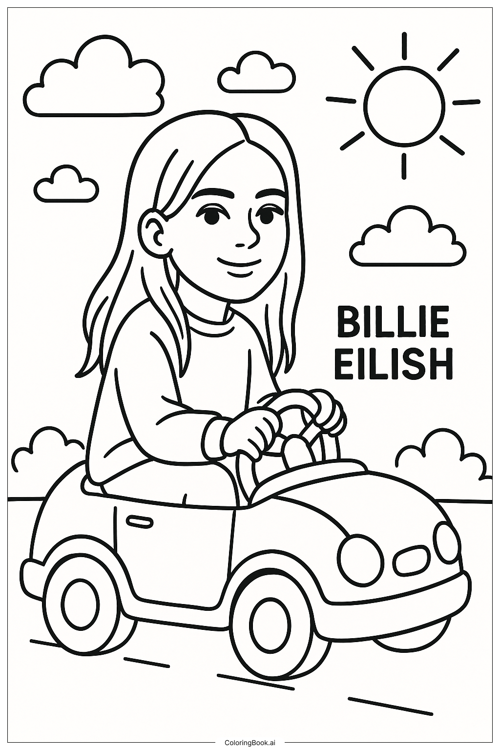 Billie Eilish 駕駛小小車著色頁