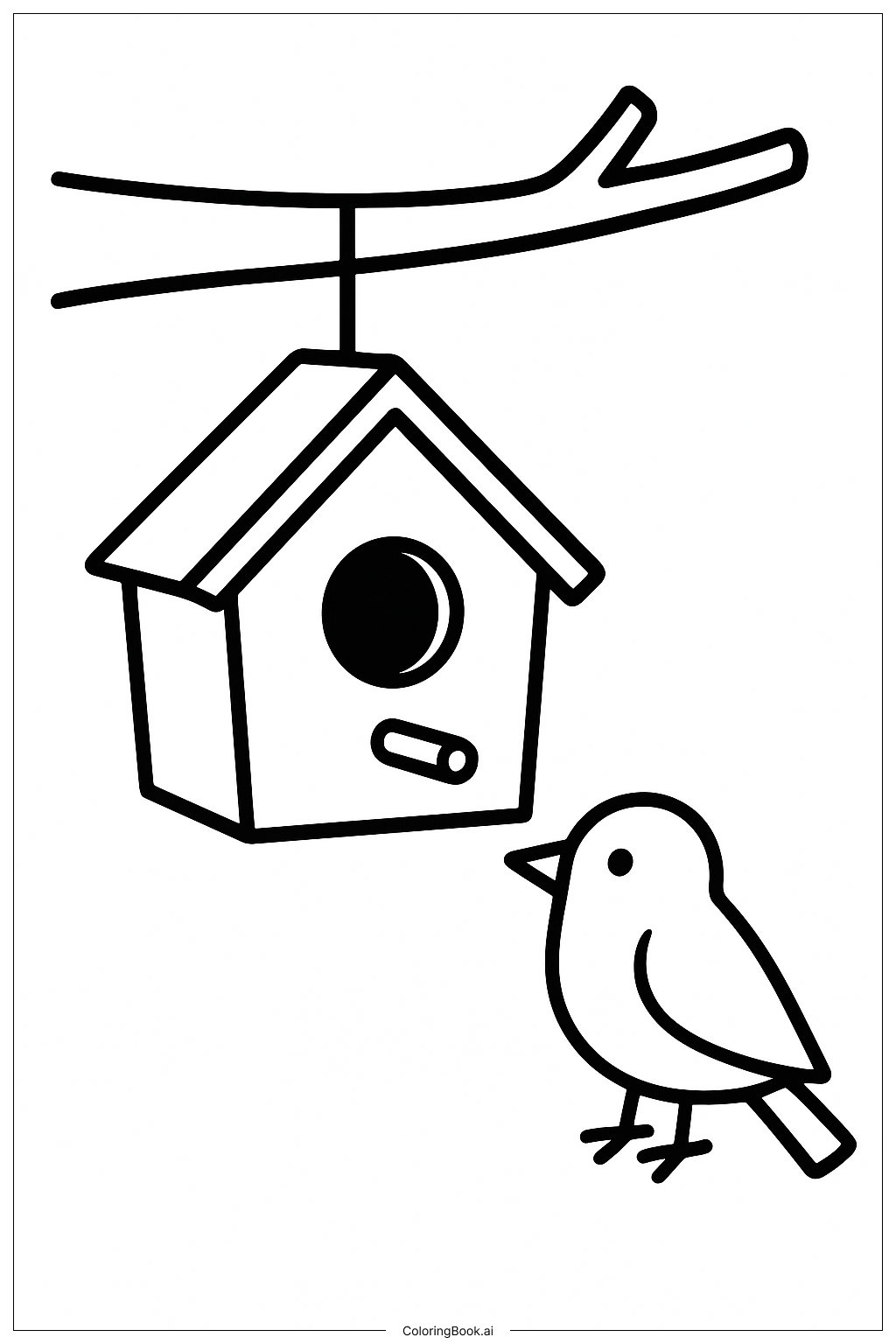  Página para colorir de Uma Casinha de Pássaros no Jardim 