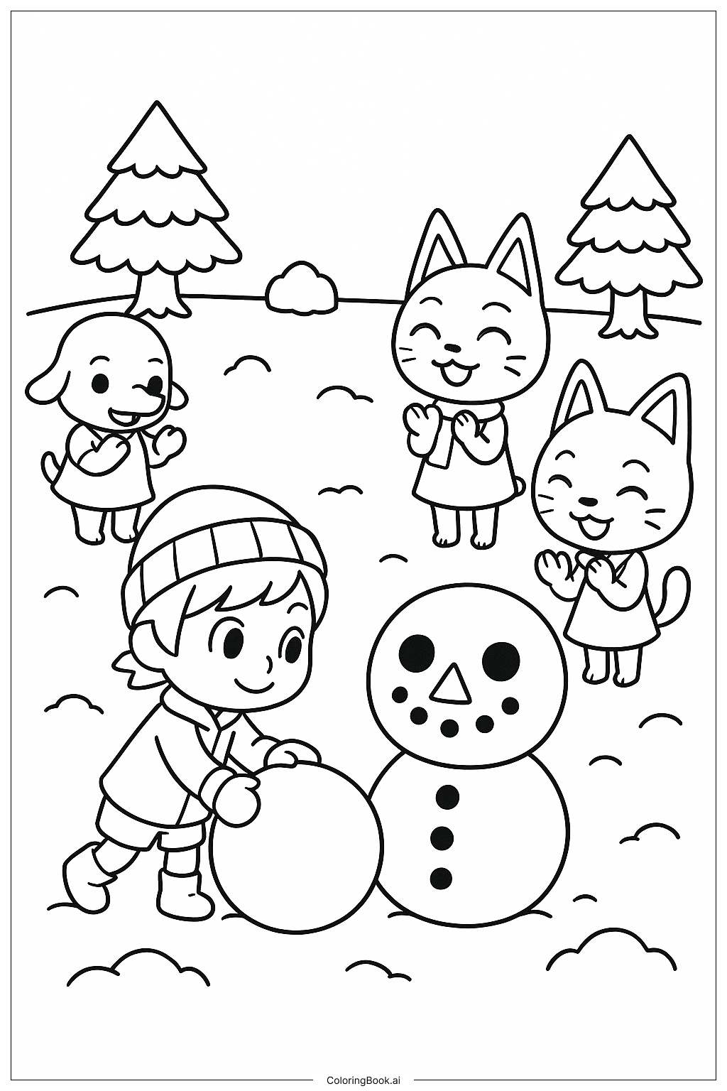 Einen perfekten Animal Crossing Schneemann bauen Ausmalseite 