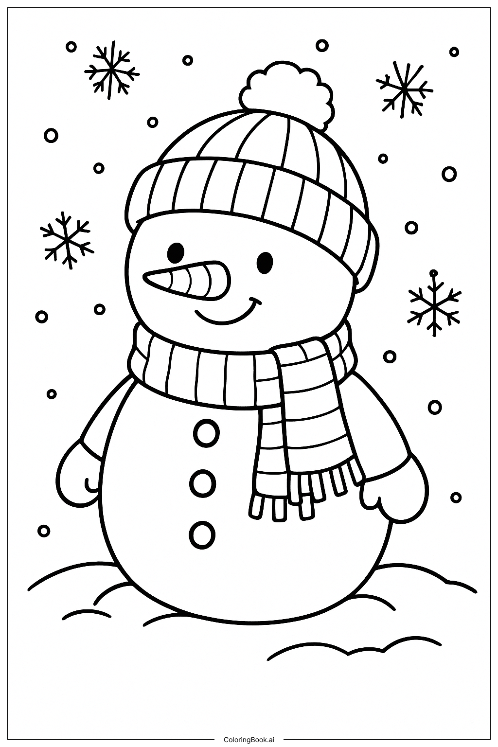 Página para colorear de Muñeco de Nieve con Gorro de Invierno