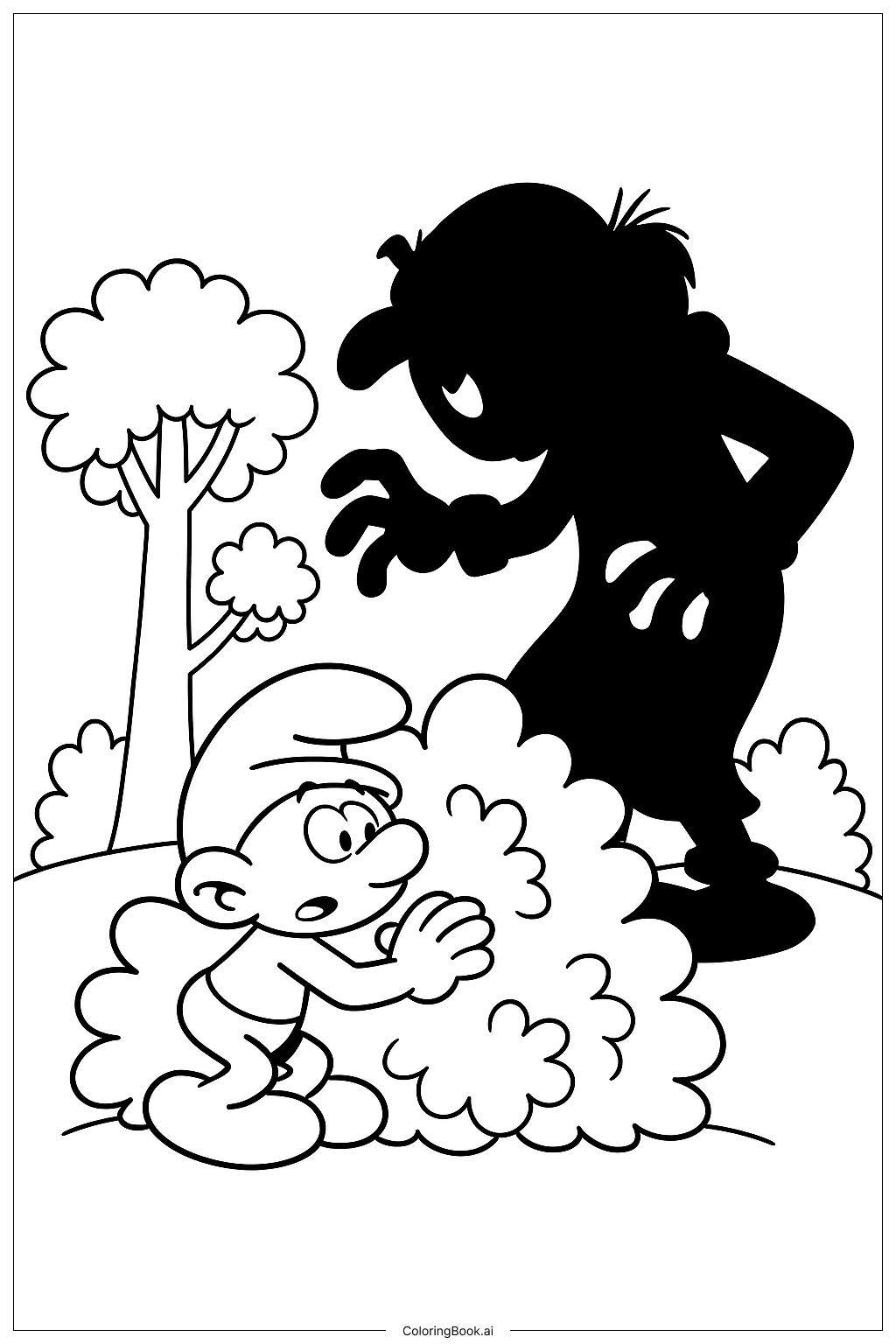  A Smurf Hiding From Gargamel's Shadow Coloring Page 