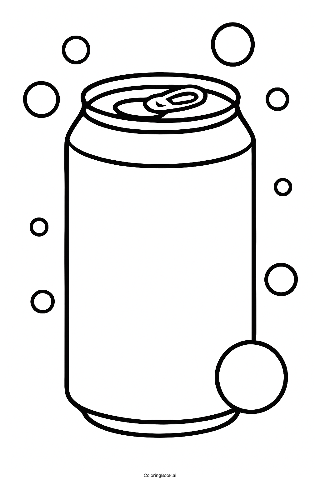 Página para colorear de Una lata de refresco con burbujas