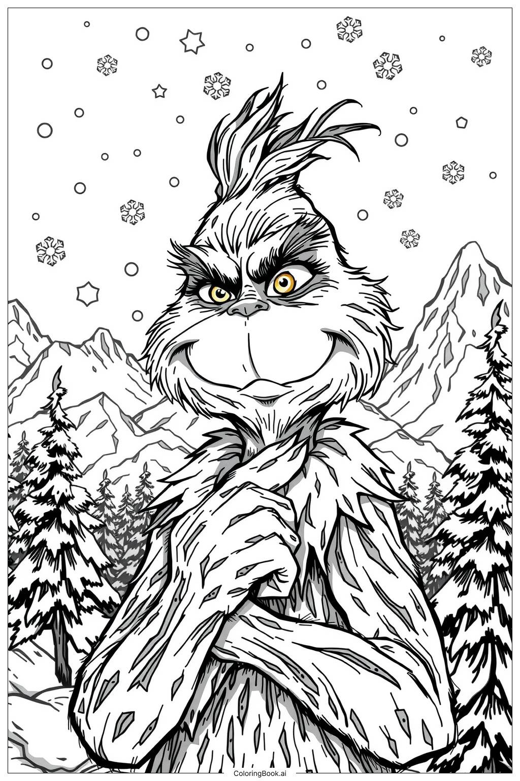  Page de coloriage Le Grinch regardant les flocons de neige tomber 