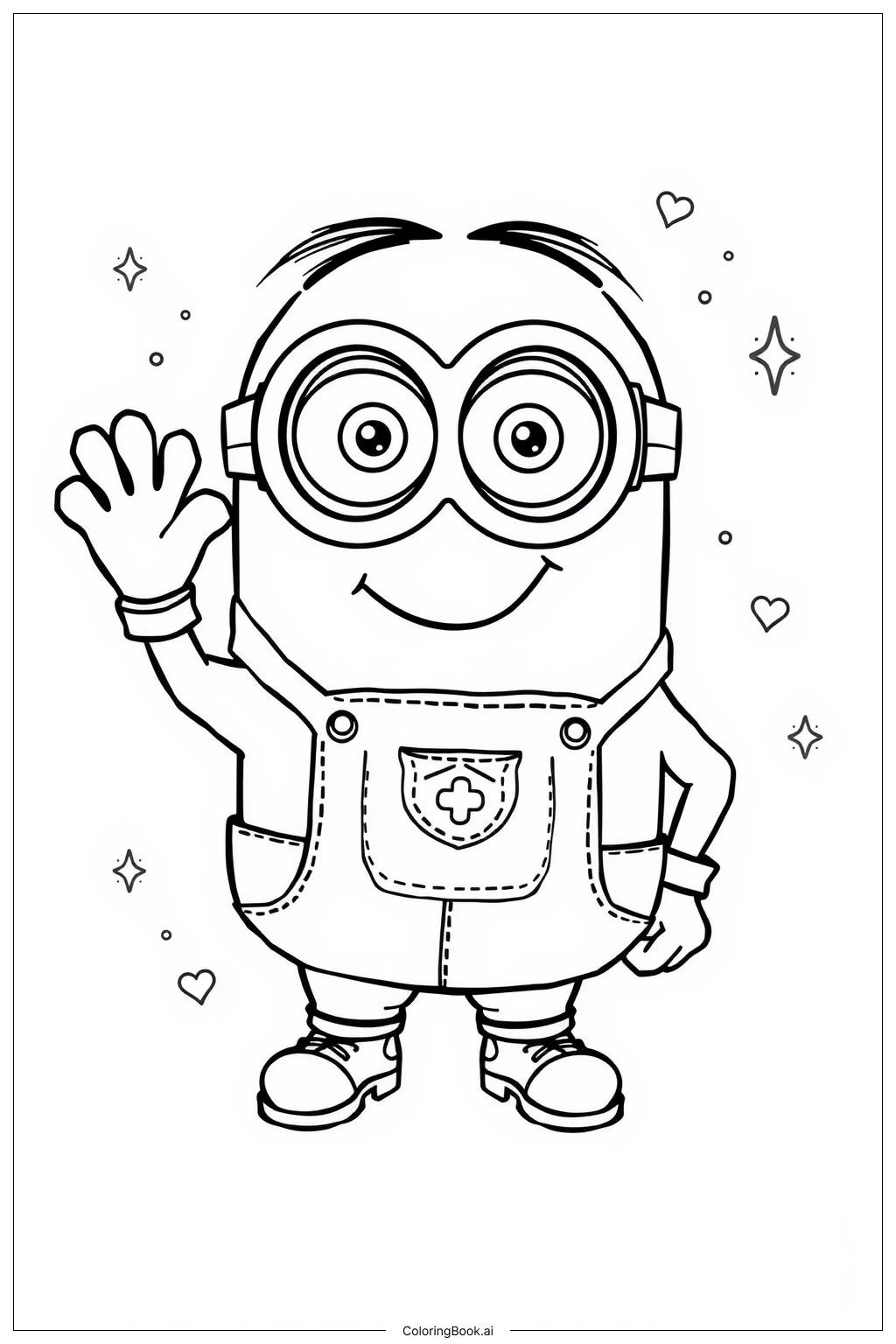  minion waving and smiling Coloring Page 