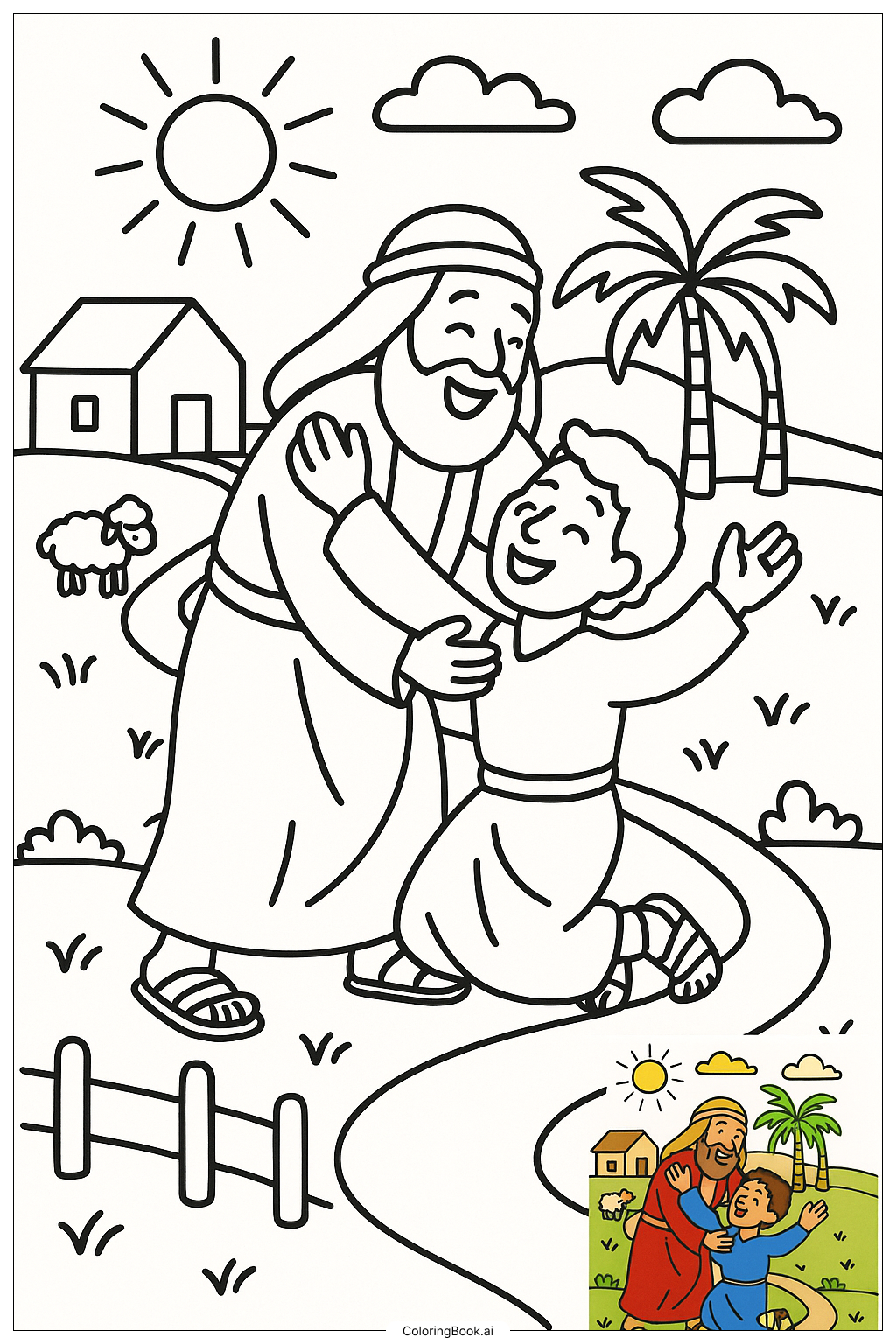  Página para colorear de Biblia Hijo Pródigo Abrazo 