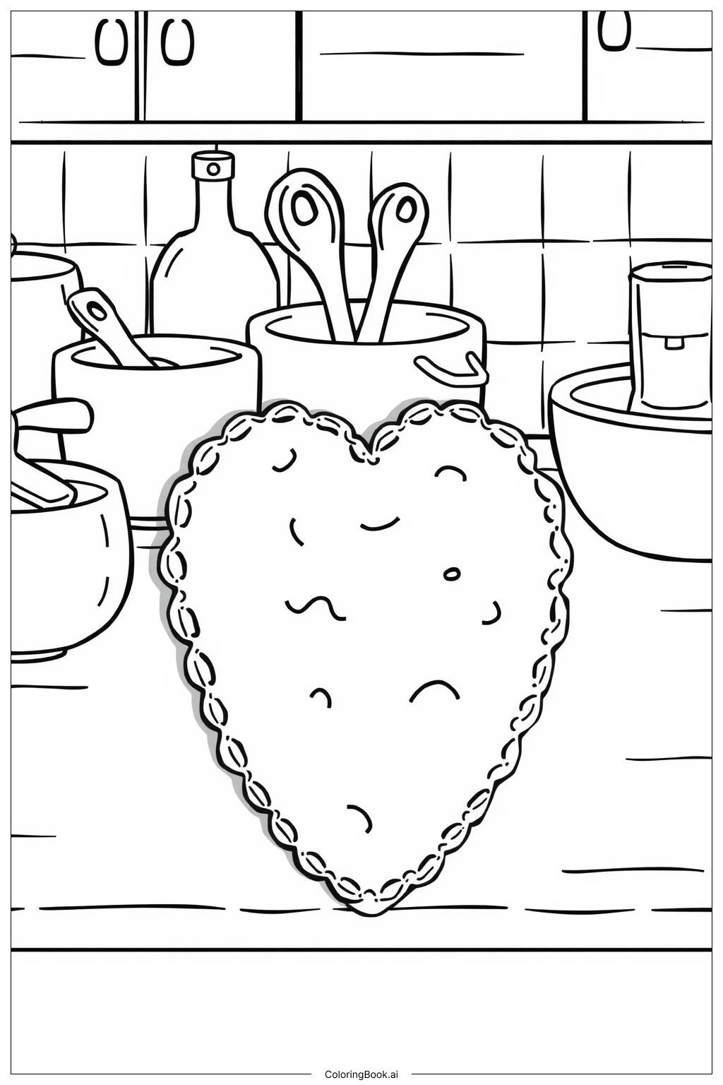  Page de coloriage Cuisson de Biscuits en Forme de Cœur 