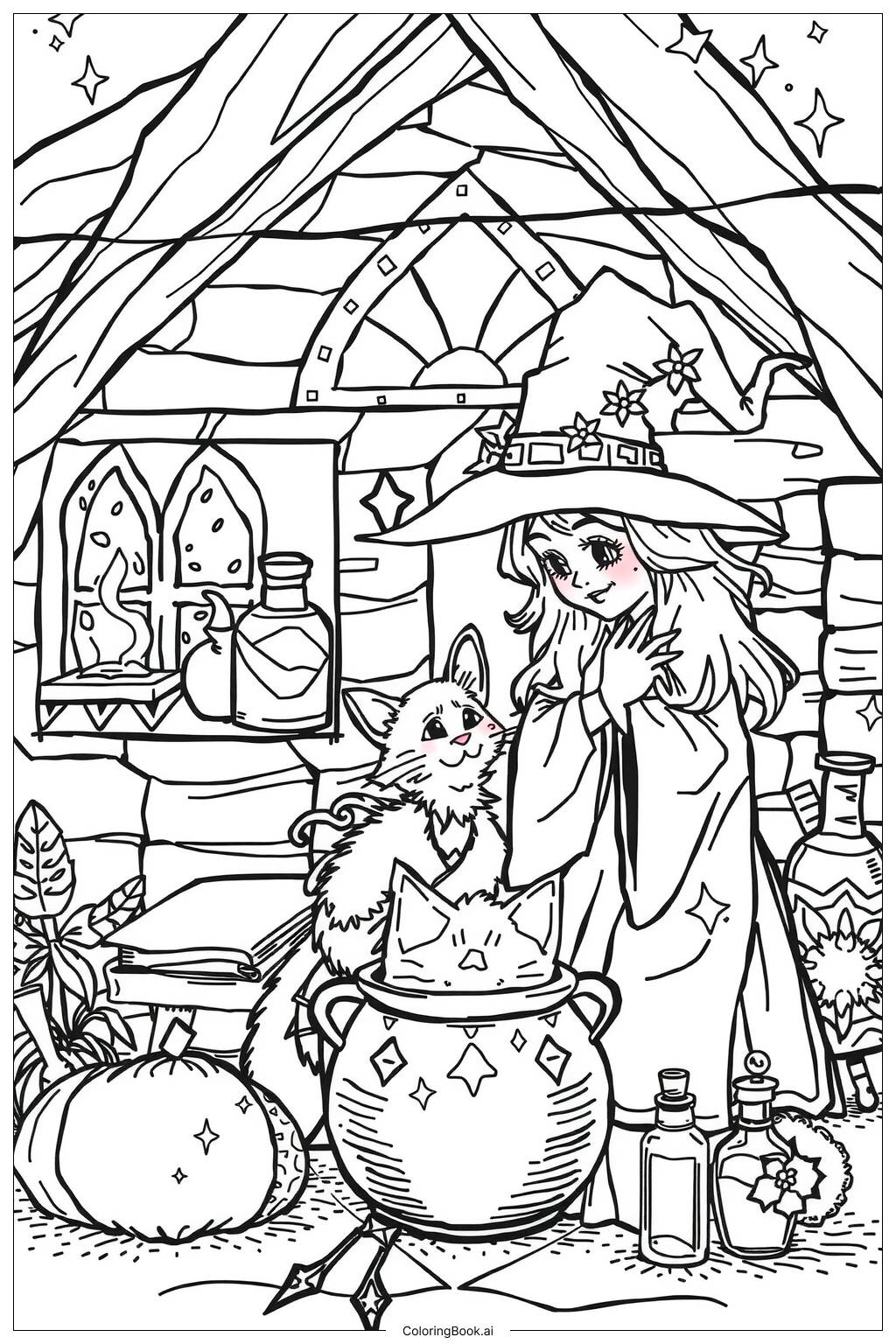  Page de coloriage chat sorcier ami-2 