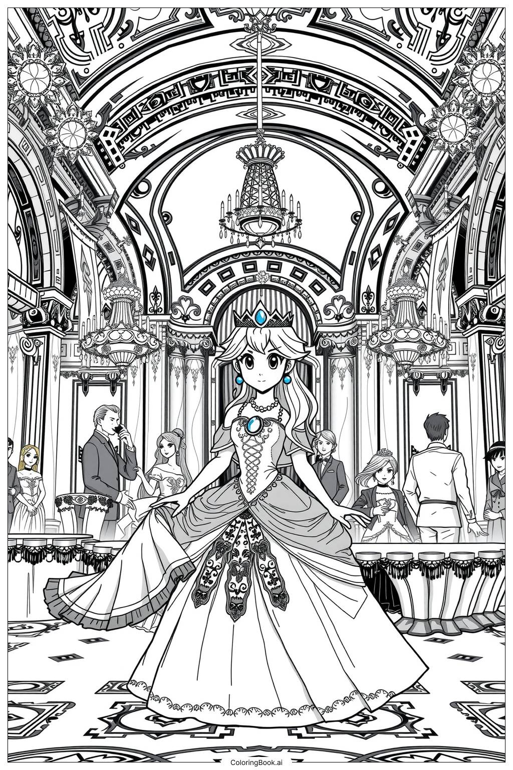  Princess Peach hosting a royal ball Coloring Page 