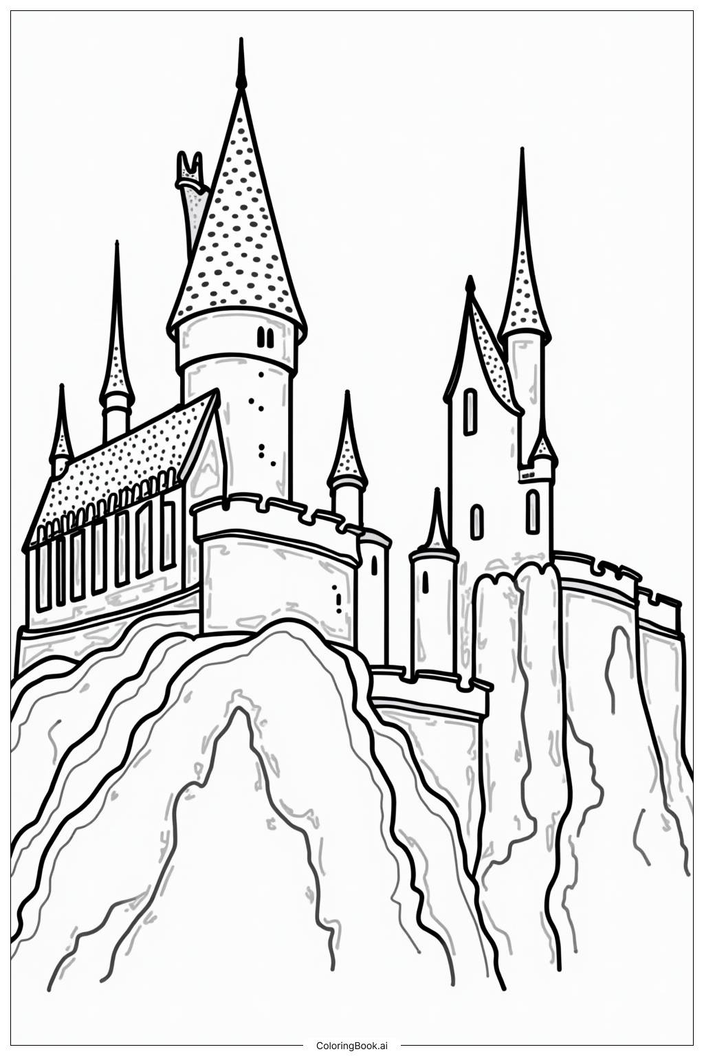  Página para colorear de Torres del Castillo de Hogwarts 