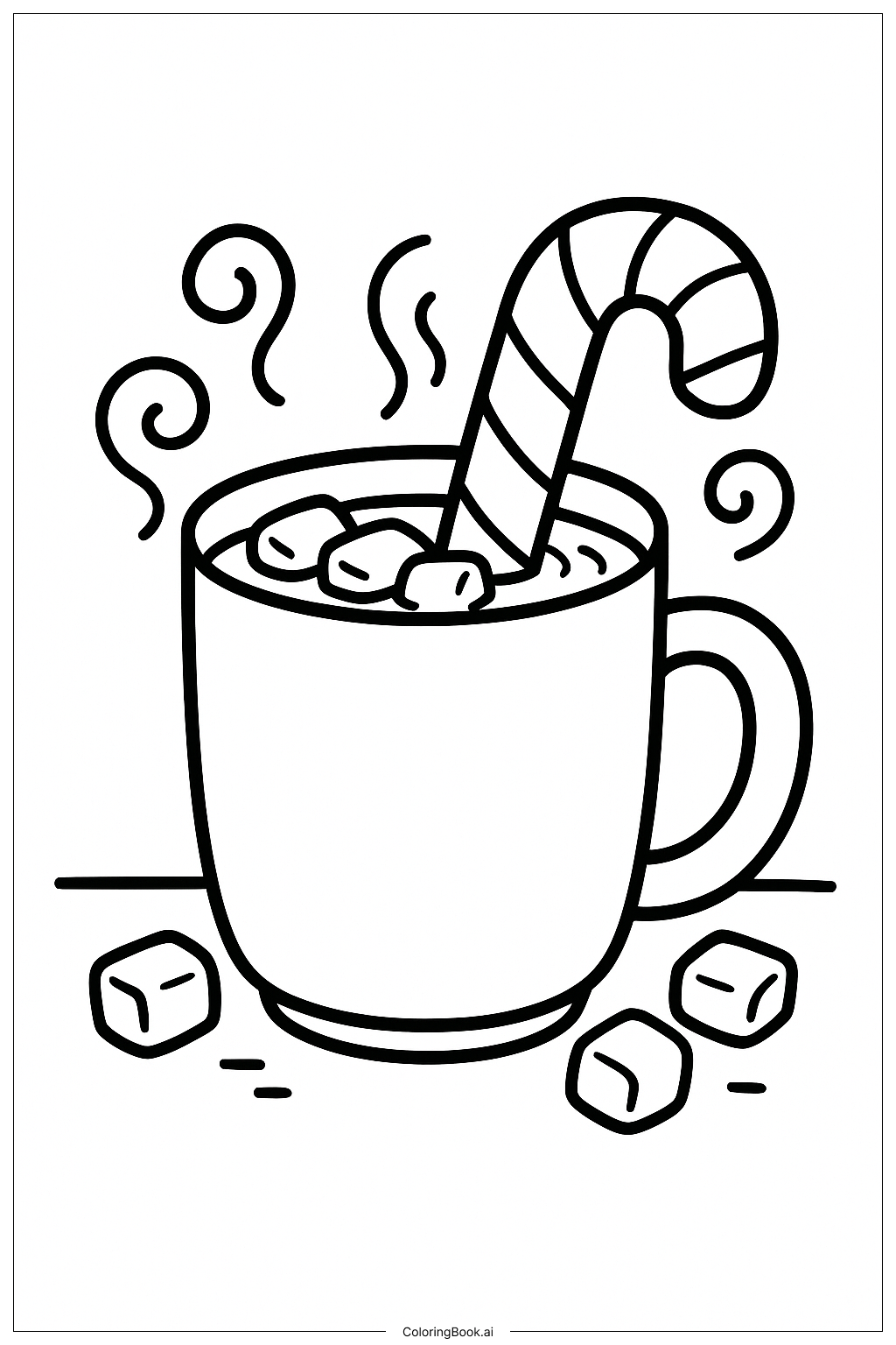  A Candy Cane In A Mug Of Hot Cocoa Coloring Page 