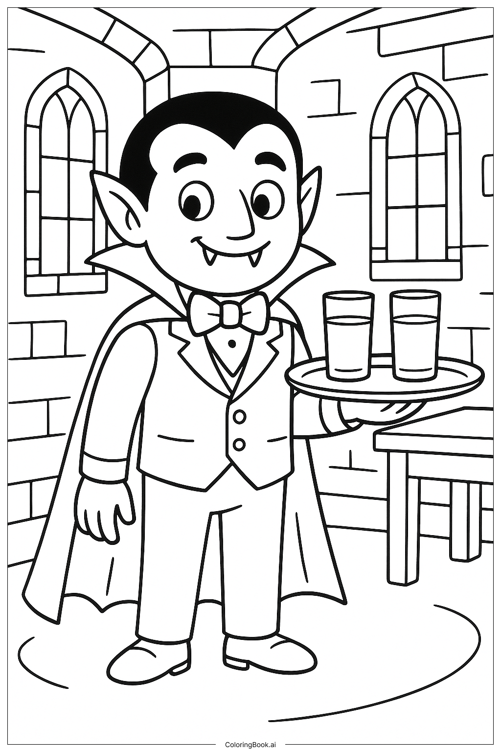 Página para colorir de Um Mordomo Vampiro Servindo Bebidas