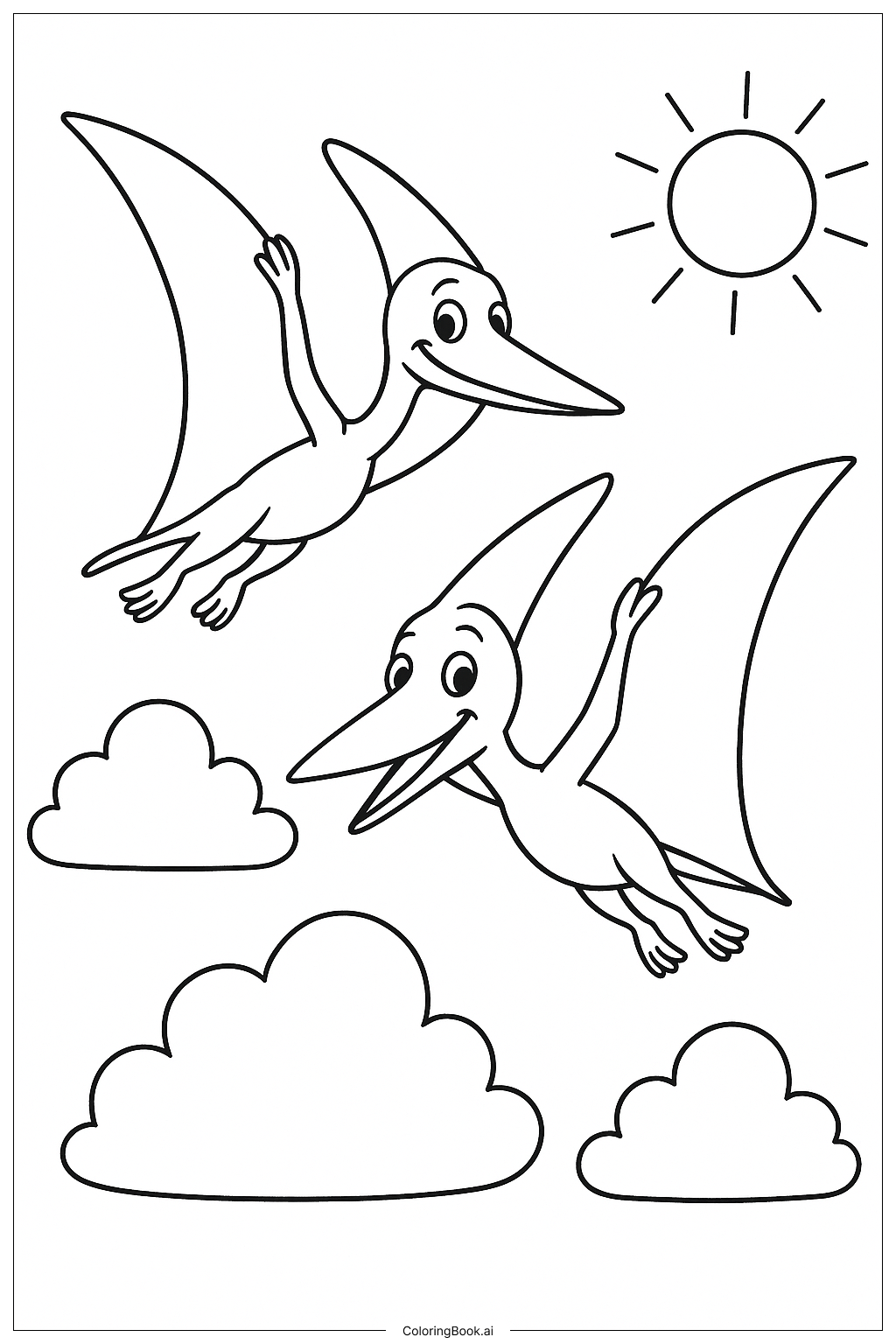  Quetzalcoatlus And Pteranodon Flying Together Coloring Page 